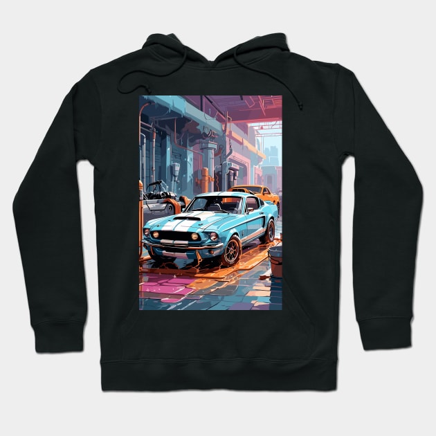 Classic American Shelby Blue Muscle Car Hoodie by VENZ0LIC